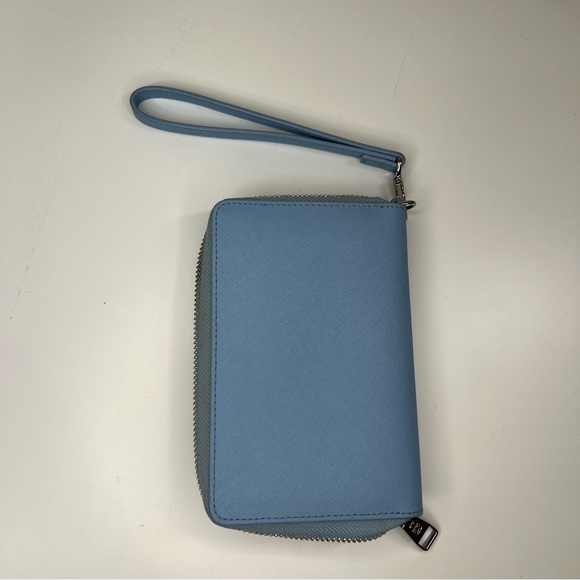 TORY BURCH Light Blue Saffiano Zip Around Wrist Wallet - Picture 9 of 10